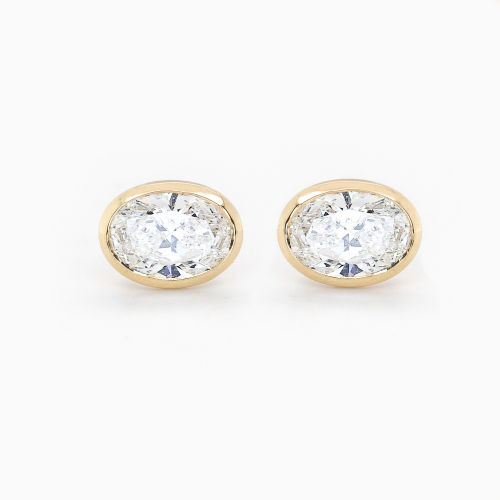 Bezel-Set Oval Diamond Stud Earrings, Lab-Grown, 14k Yellow Gold