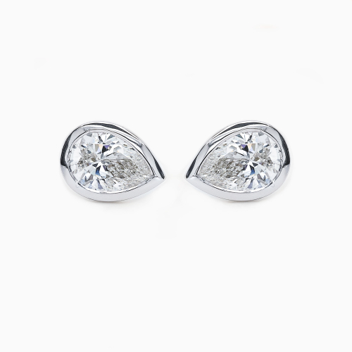 Bezel-Set Pear-Shaped Diamond Stud Earrings, Lab-Grown, 14k White  Gold