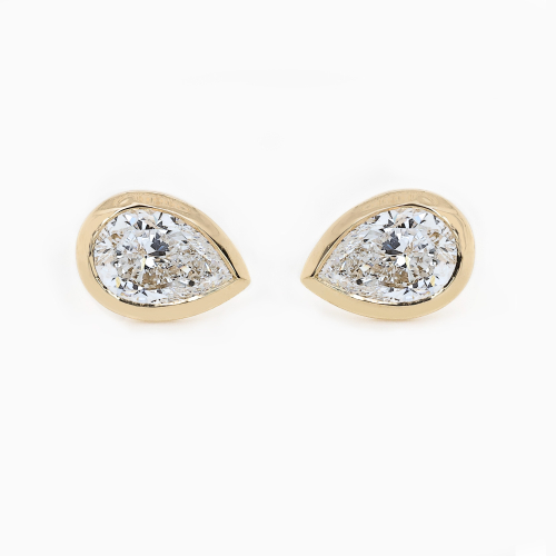 Bezel-Set Pear-Shaped Diamond Stud Earrings, Lab-Grown, 14k Yellow Gold