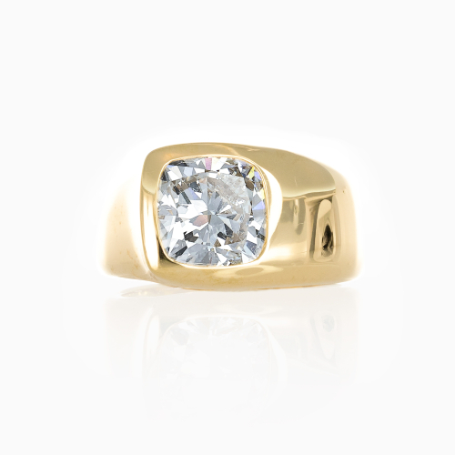 Burnish -set  Cushion-Cut Diamond Solitaire,  Lab-grown, 14k Yellow Gold