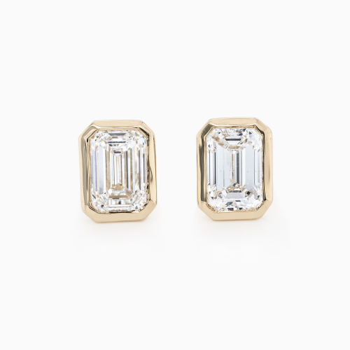 Emerald-Cut Lab-Grown Diamond Stud Earrings, 14k Yellow Gold