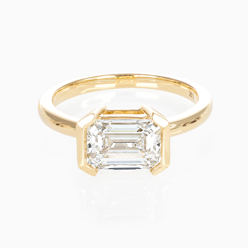 Half-Bezel Set Emerald-Cut Lab-Grown Diamond Solitaire Ring, 14k Yellow Gold