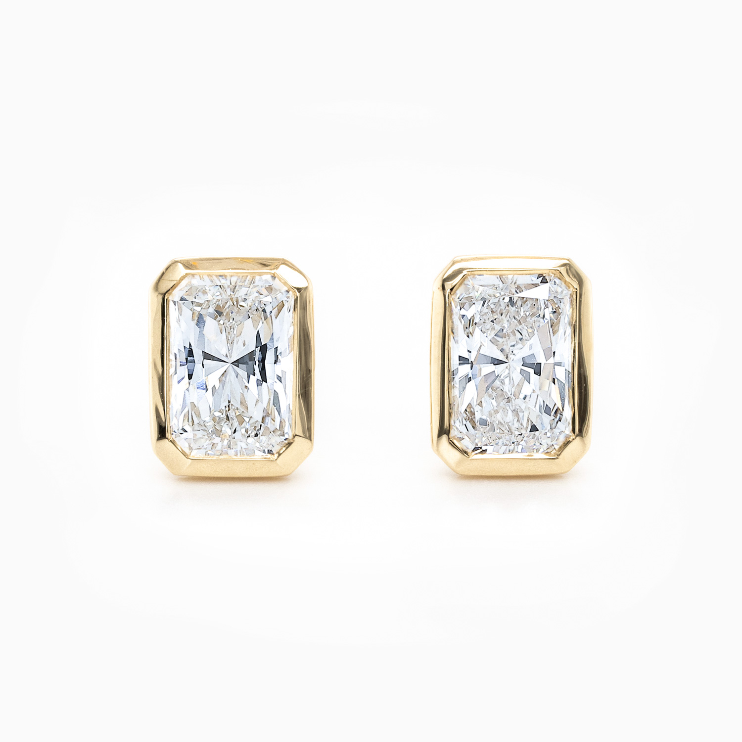 Bezel-Set Emerald-Cut Diamond Stud Earrings, Lab-Grown, 14k Yellow Gold