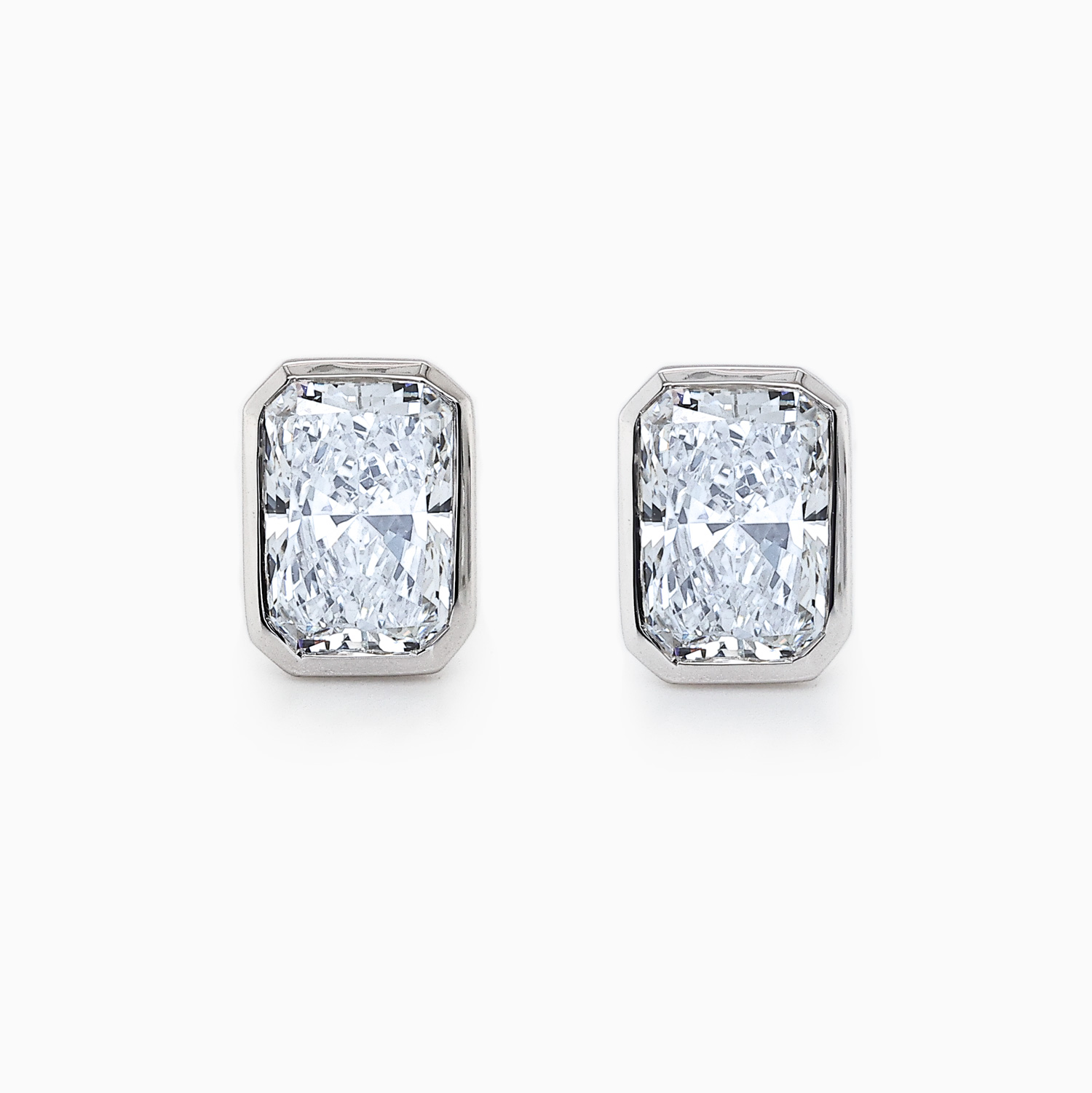 Bezel-Set Radiant Cut Diamond Stud Earrings, Lab-Grown, 14k White Gold