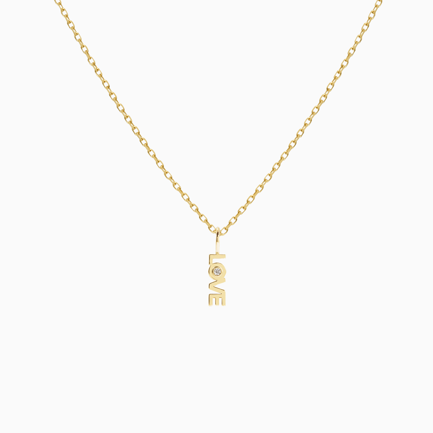 Love Phrase Diamond Pendant with Chain, 14k Yellow Gold