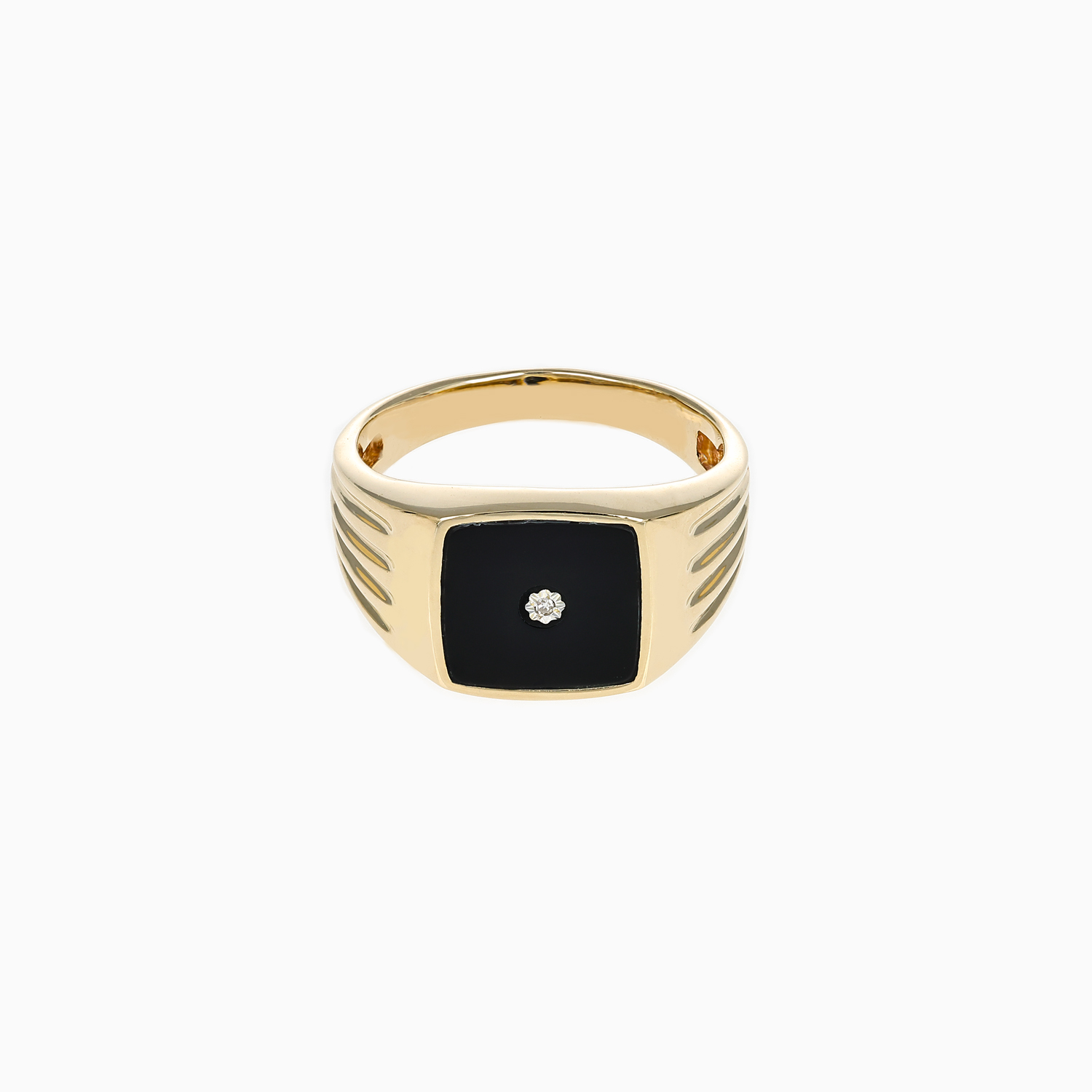Natural Onyx and Diamond Men's Ring, 14k Yellow Gold