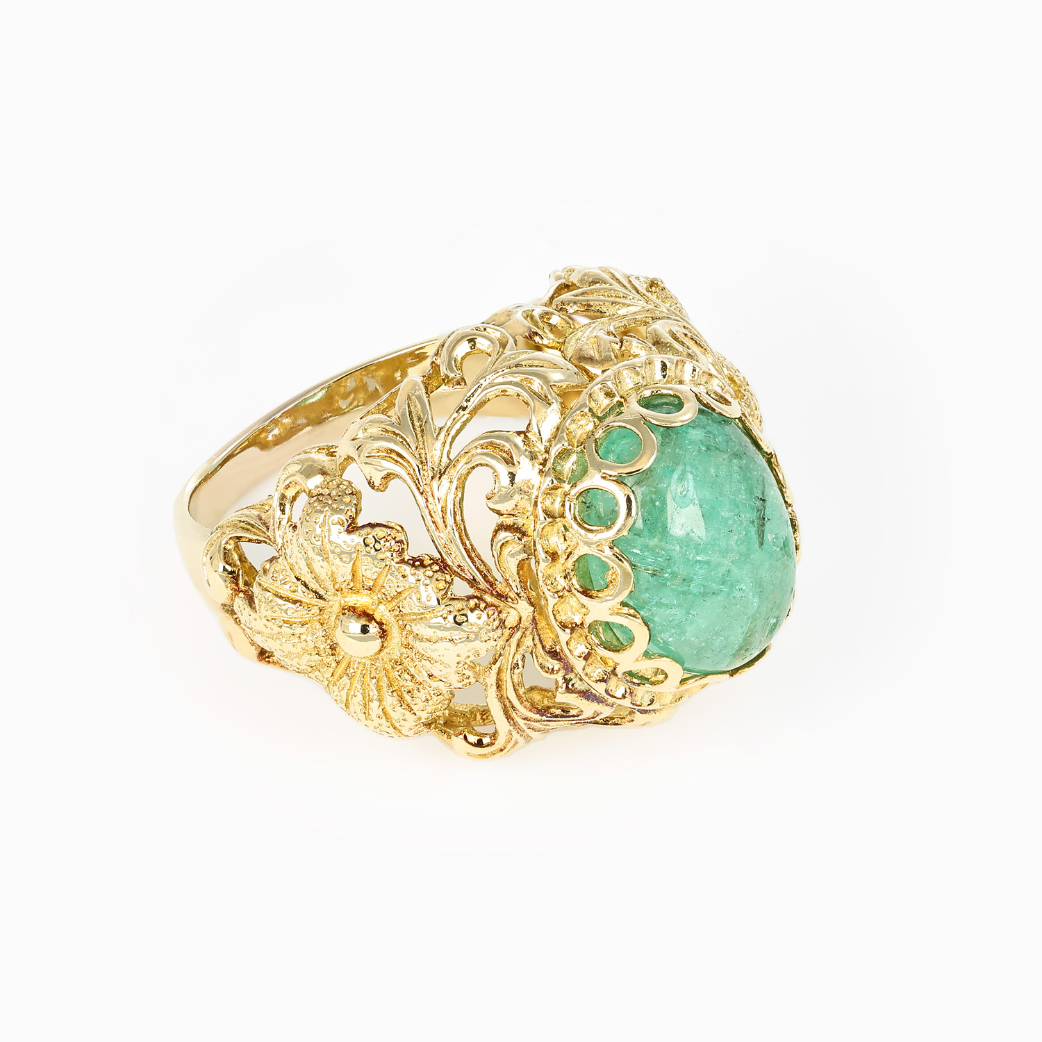 Vintage Natural Jadeite Cocktail Ring, 18k Yellow Gold