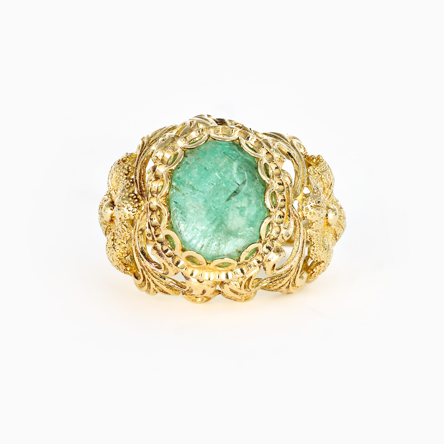 Vintage Natural Jadeite Cocktail Ring, 18k Yellow Gold