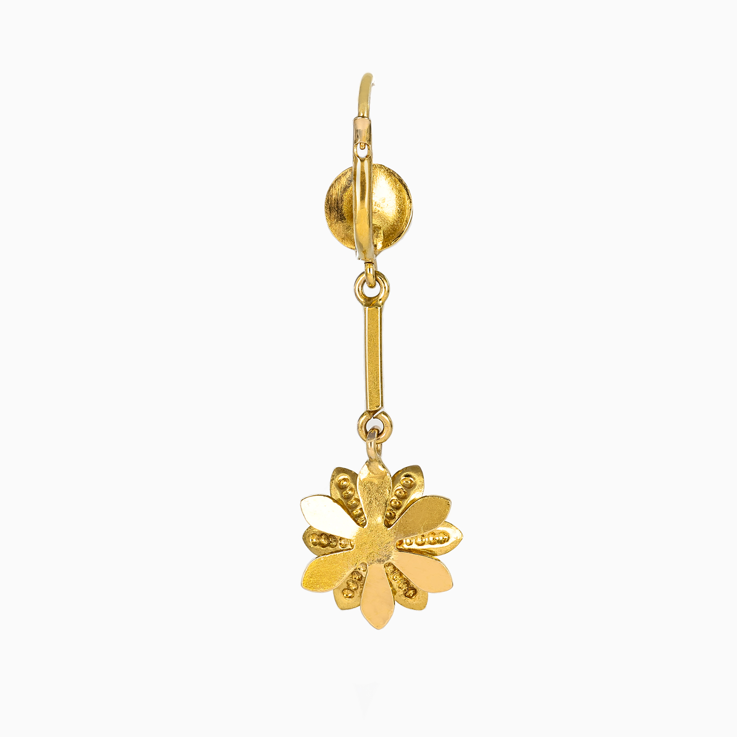 Vintage Floral Dangle Earrings, 18k Yellow Gold