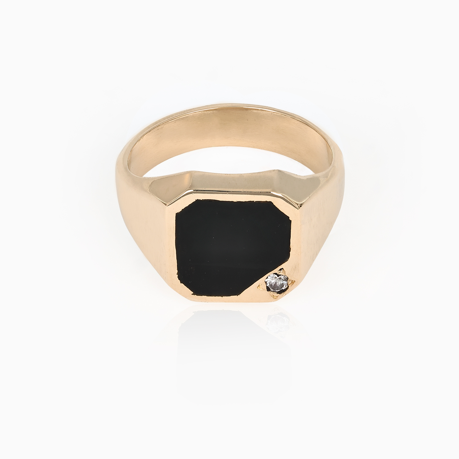 Natural Diamond and Onyx Signet Ring, 14k Yellow Gold