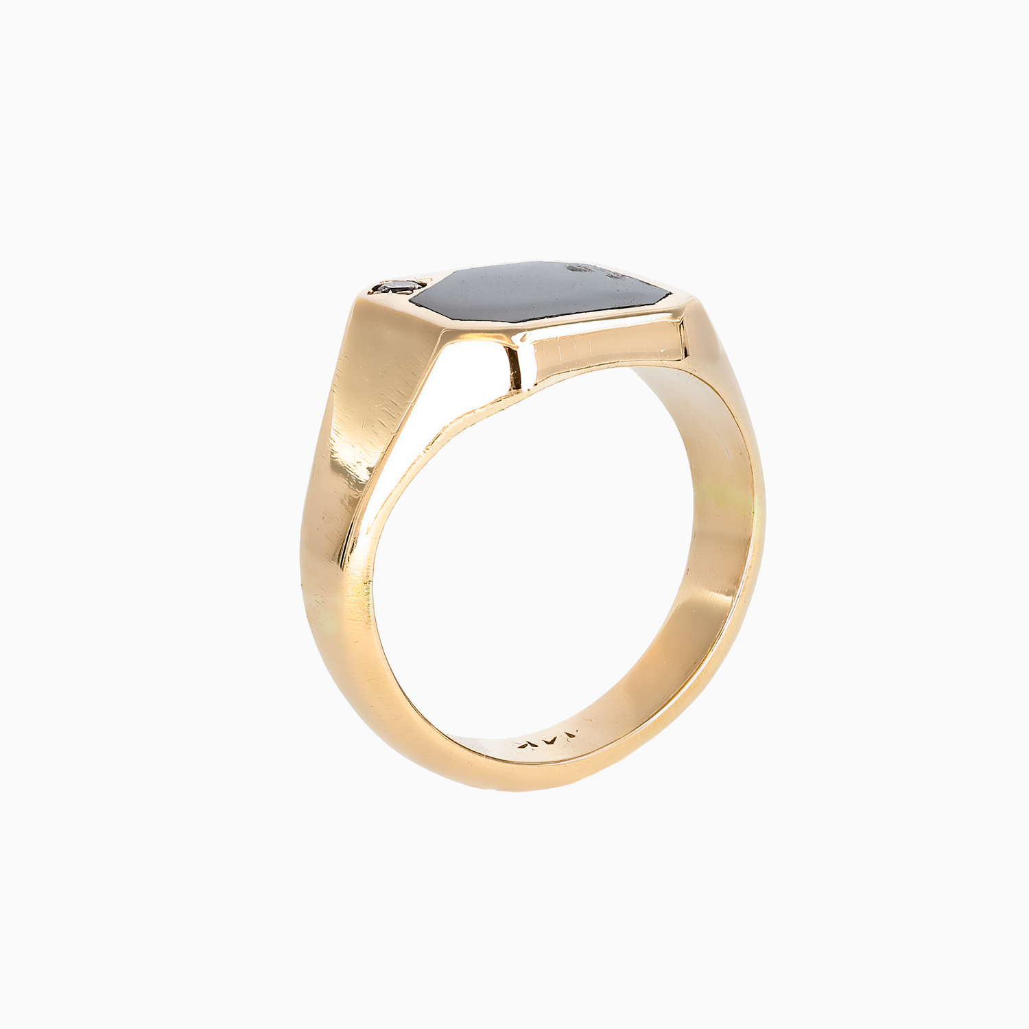 Natural Diamond and Onyx Signet Ring, 14k Yellow Gold