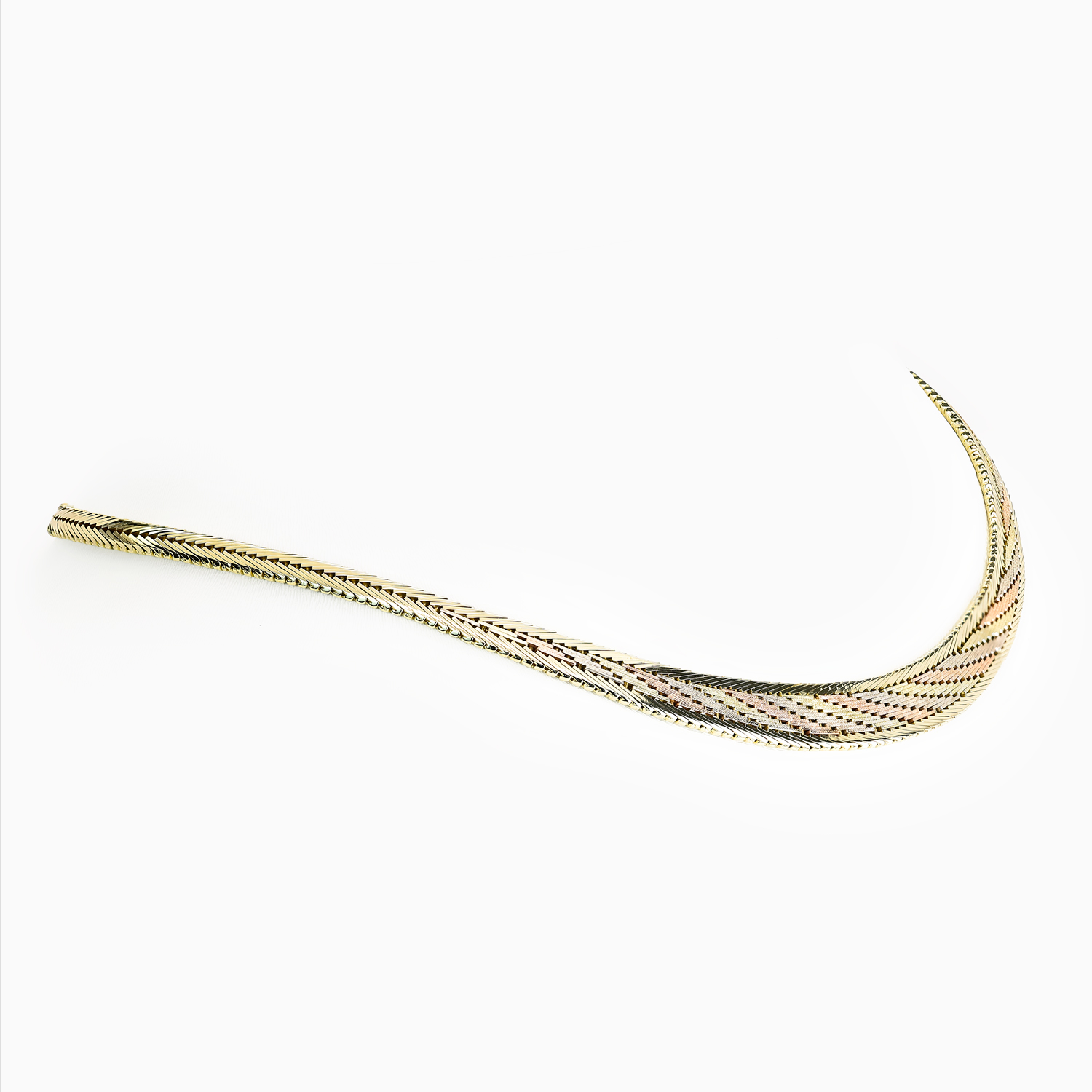 Vintage Three-Tone Genève Collar Necklace, 14k Gold