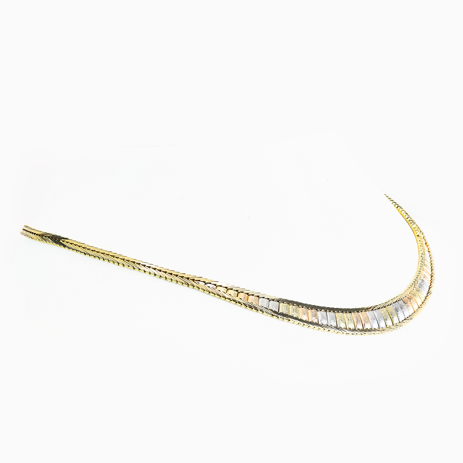 Vintage Italian Tri-Color Panel Collar Necklace, 14k Gold