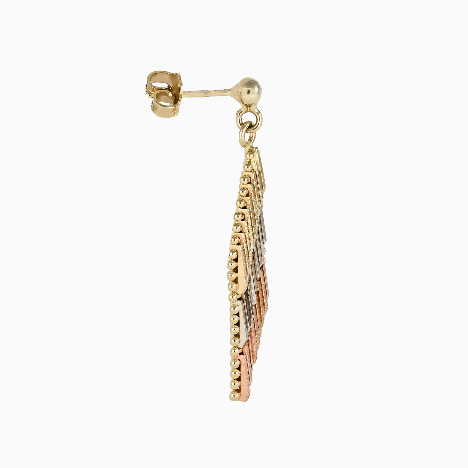 Retro Italian Tri-Color Interlocked Drop Earrings, 14k Gold