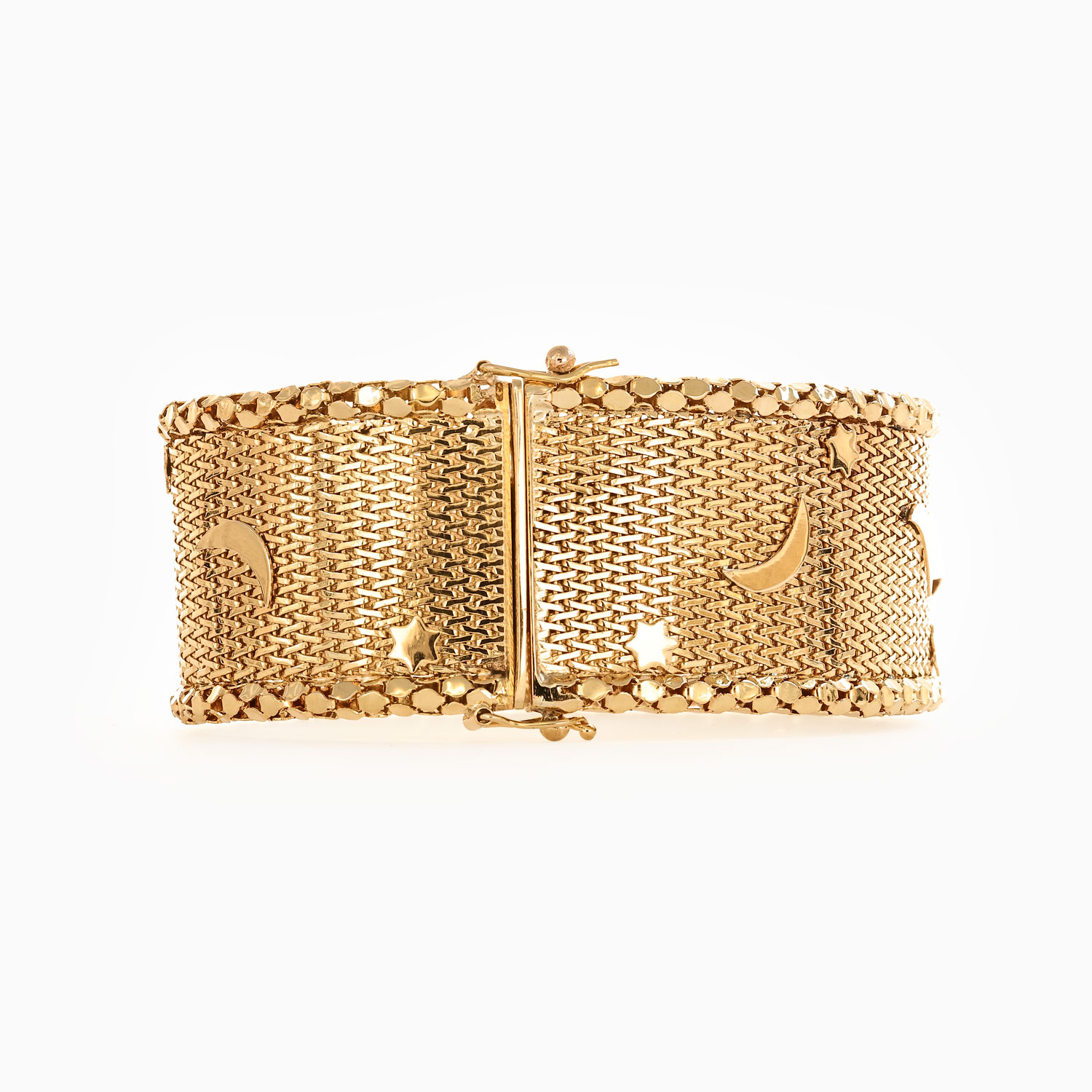 Vintage Italian Celestial Bangle Bracelet, 18k Yellow Gold