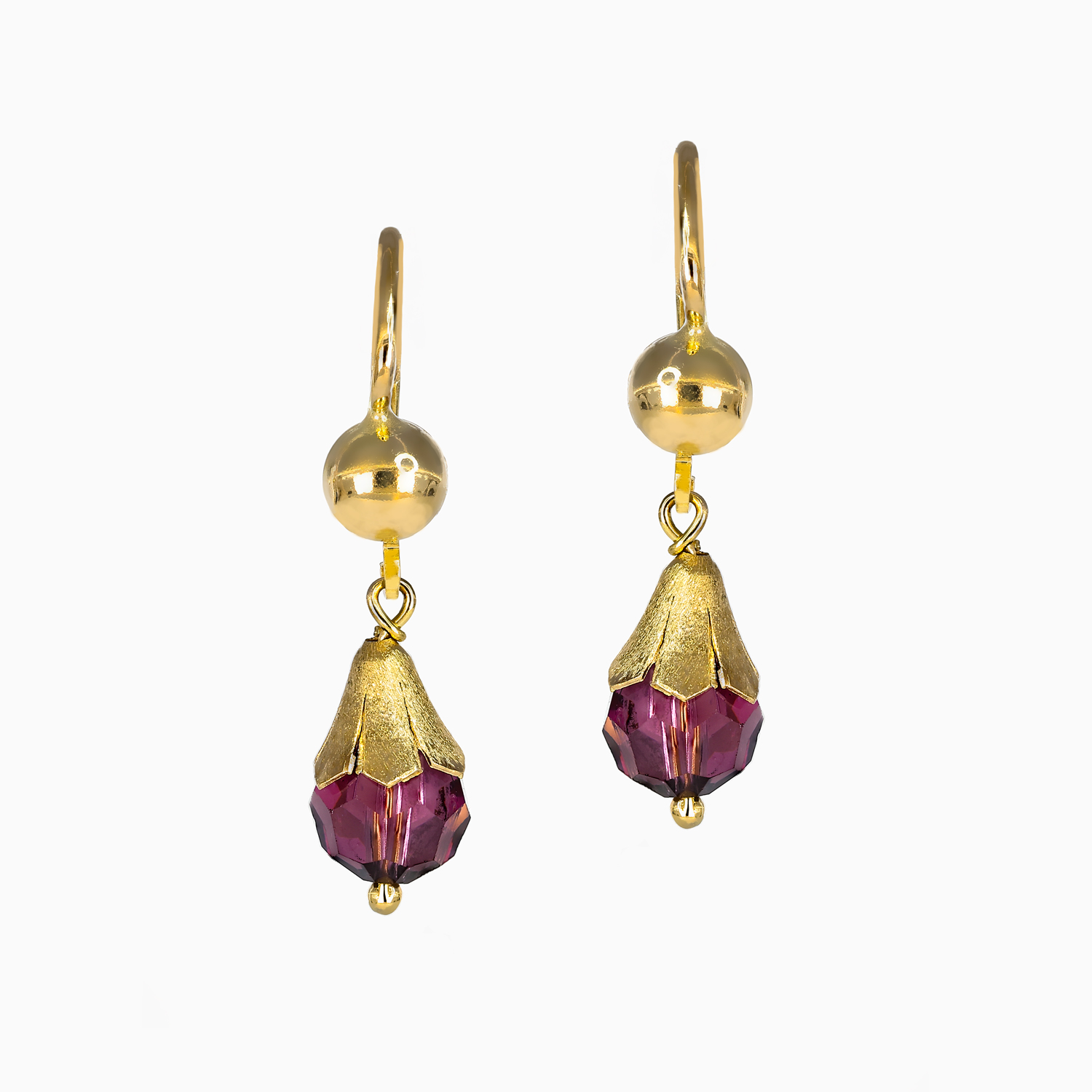 Amethyst Briolette Drop Earrings, 18k Yellow Gold