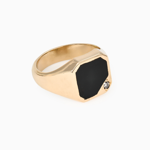 Natural Diamond and Onyx Signet Ring, 14k Yellow Gold