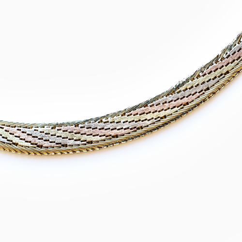 Vintage Three-Tone Genève Collar Necklace, 14k Gold