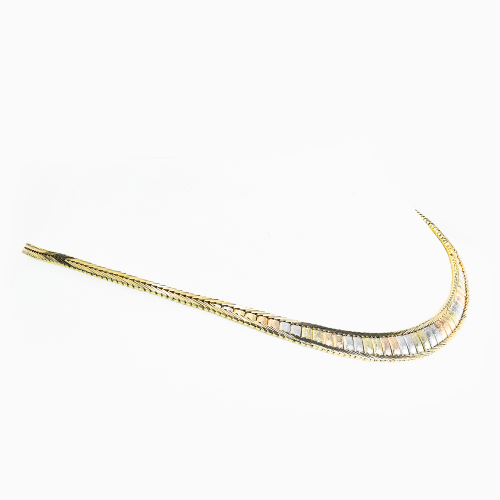Vintage Italian Tri-Color Panel Collar Necklace, 14k Gold
