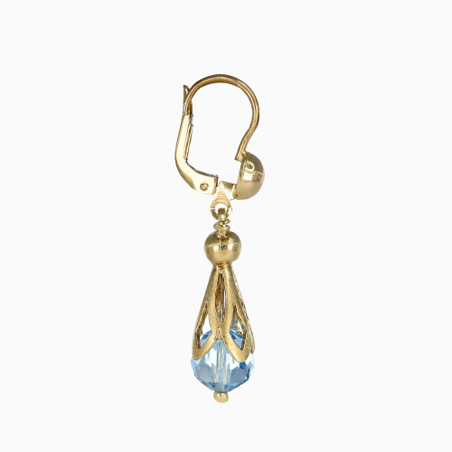 Briolette Blue Topaz Drop Earrings, 18k Yellow Gold