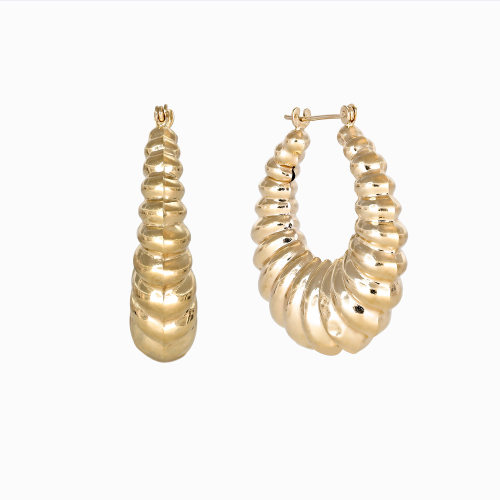 Retro Gadrooned Hoop Earrings, 14k Yellow Gold