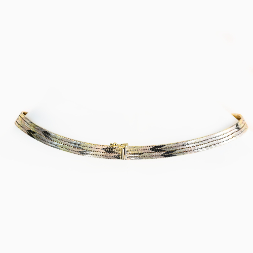 Retro Italian Tri-Color Herringbone Necklace, 14k Gold