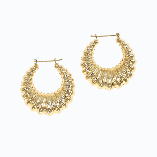 Retro Gadrooned Hoop Earrings, 14k Yellow Gold