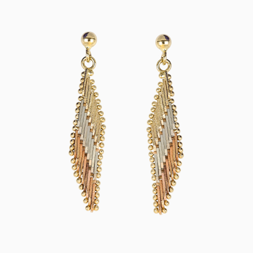 Retro Italian Tri-Color Interlocked Drop Earrings, 14k Gold