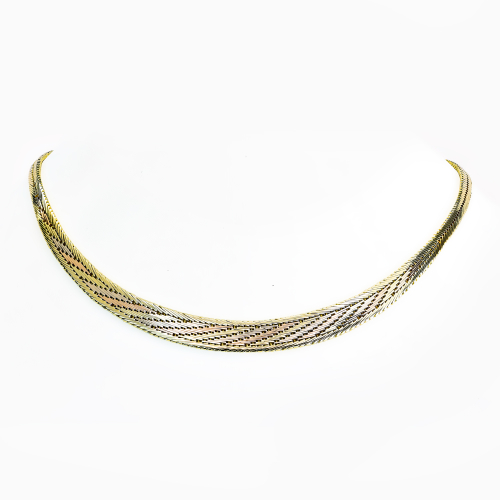 Vintage Three-Tone Genève Collar Necklace, 14k Gold