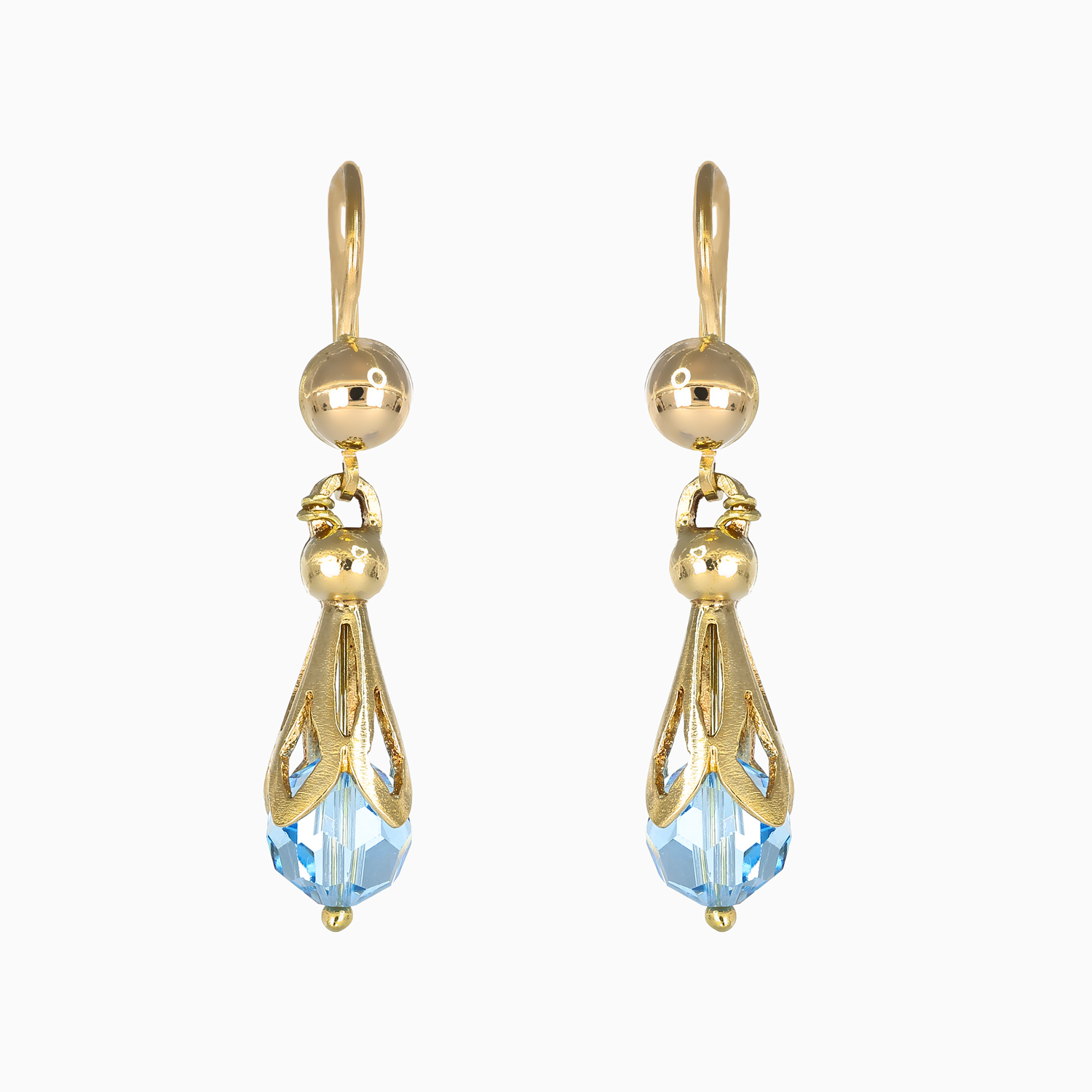 Briolette Blue Topaz Drop Earrings, 18k Yellow Gold