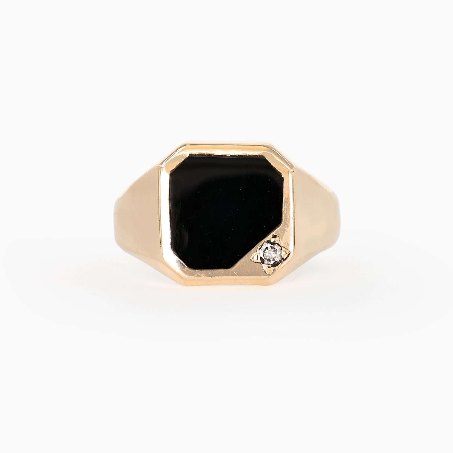 Natural Diamond and Onyx Signet Ring, 14k Yellow Gold