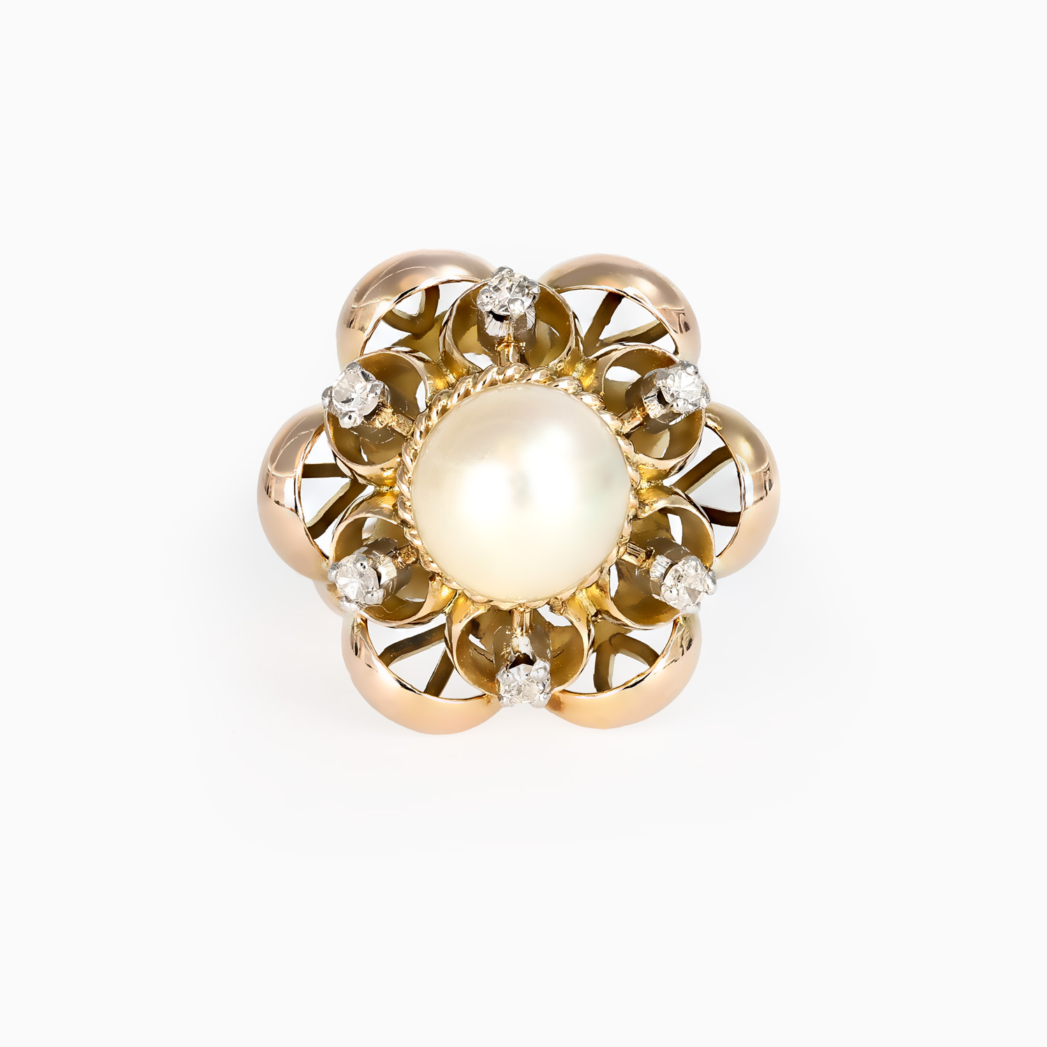 Pearl and Natural Diamond Ring, 18k Gold