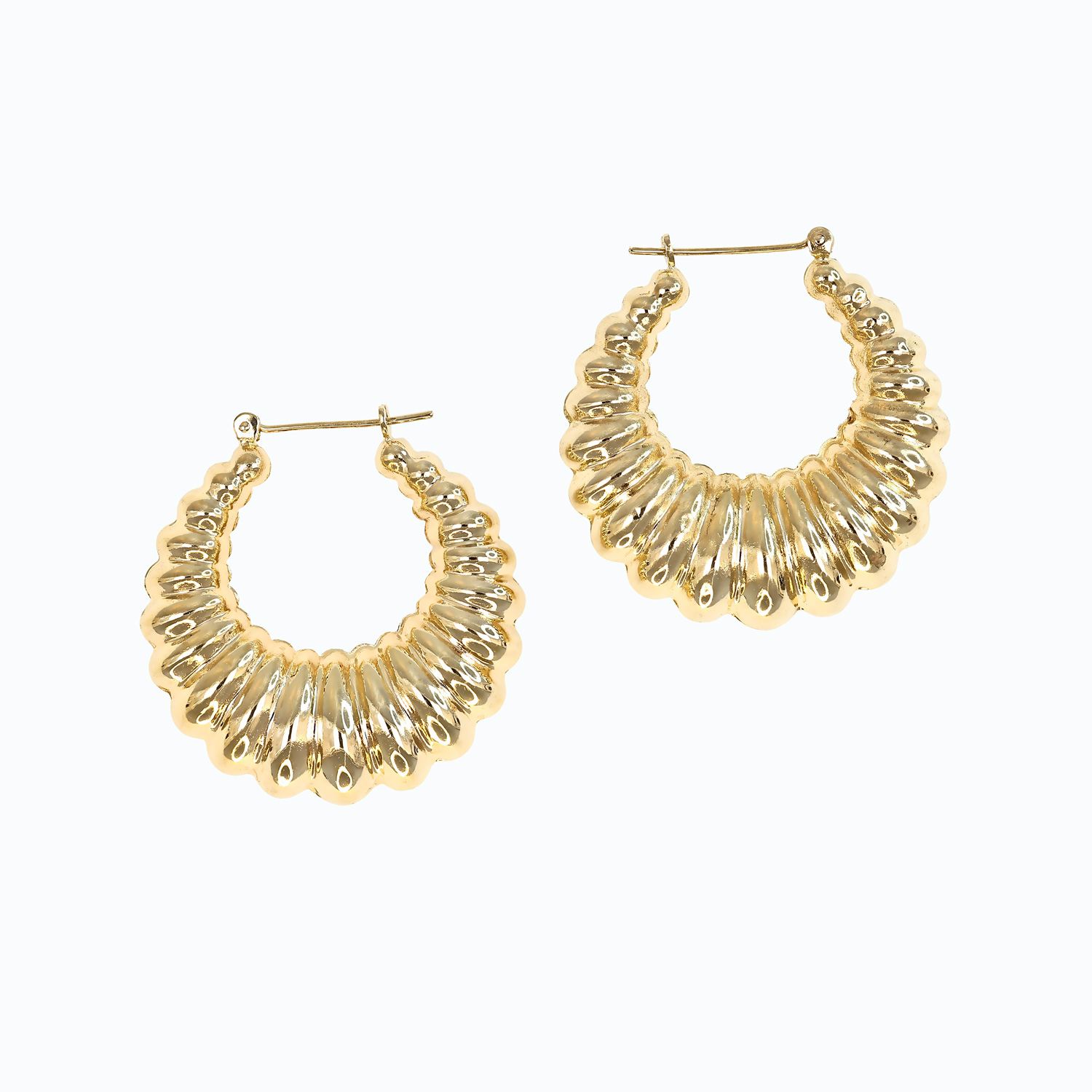 Retro Gadrooned Hoop Earrings, 14k Yellow Gold
