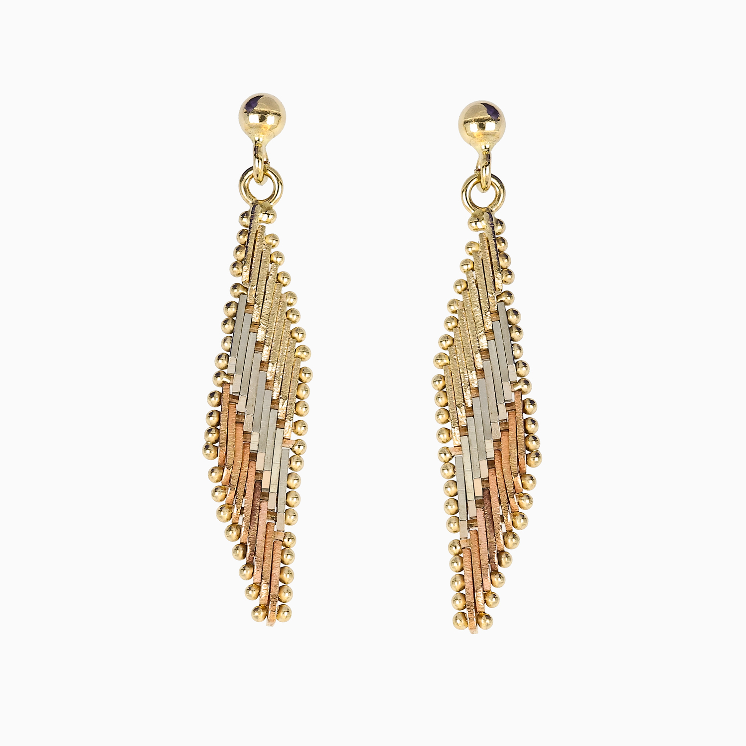 Retro Italian Tri-Color Interlocked Drop Earrings, 14k Gold