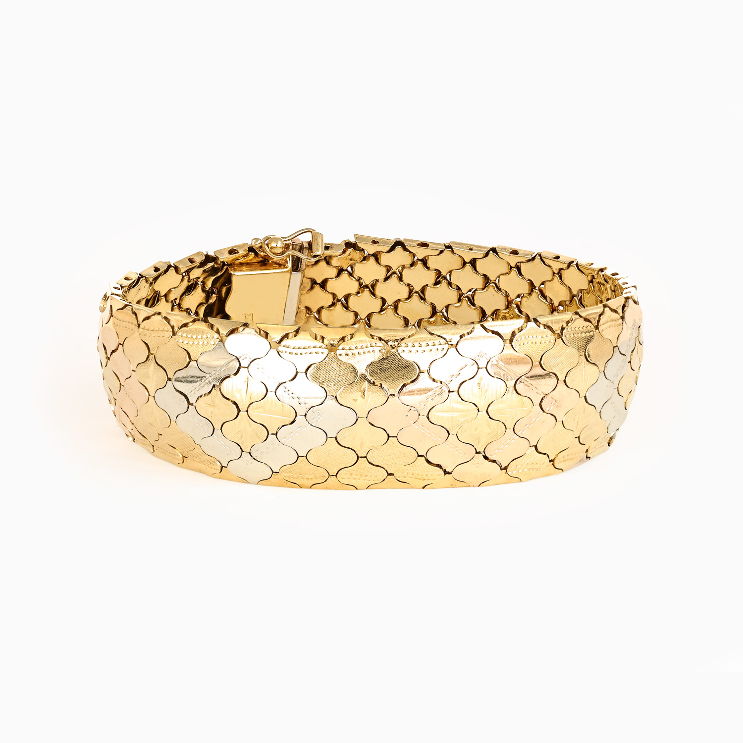 Three-tone Vintage Italian Arabesque Cuff  Bracelet, 18k Gold