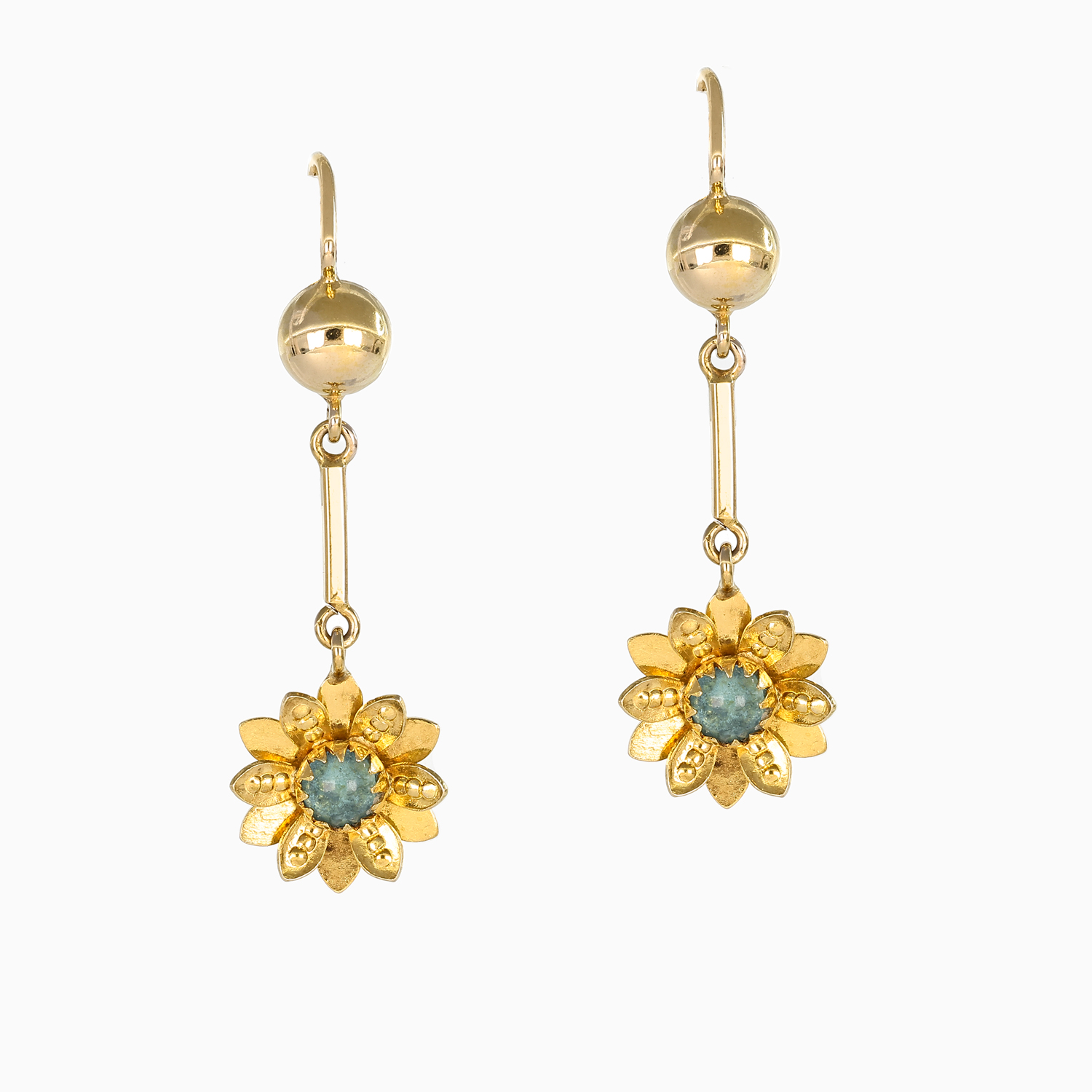 Vintage Floral Dangle Earrings, 18k Yellow Gold