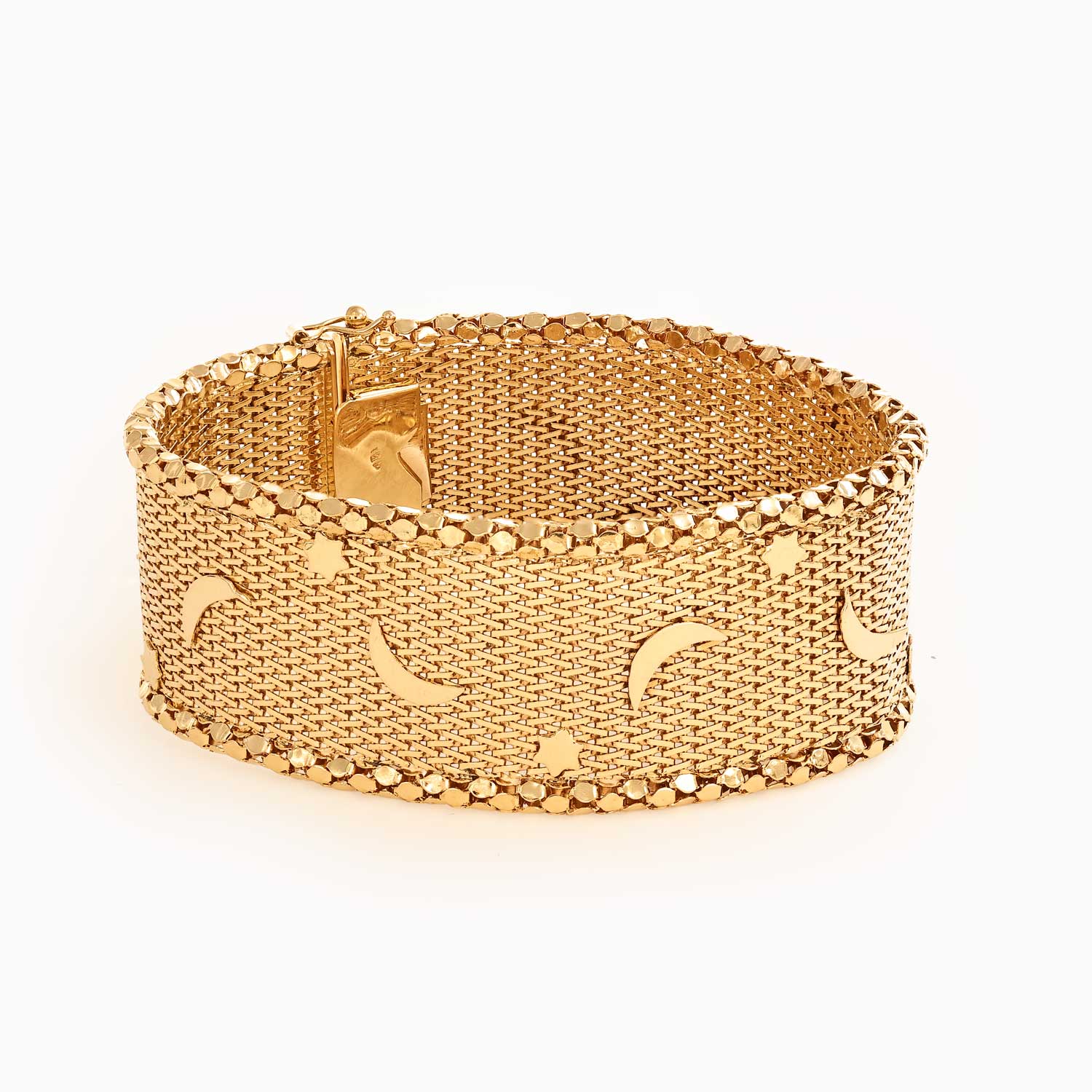 Vintage Italian Celestial Bangle Bracelet, 18k Yellow Gold