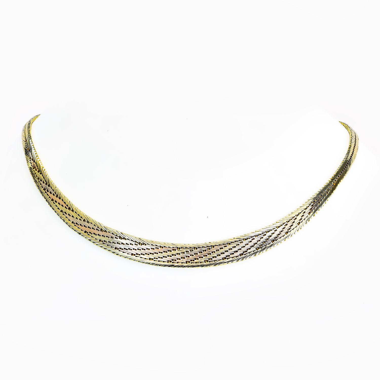 Vintage Three-Tone Genève Collar Necklace, 14k Gold