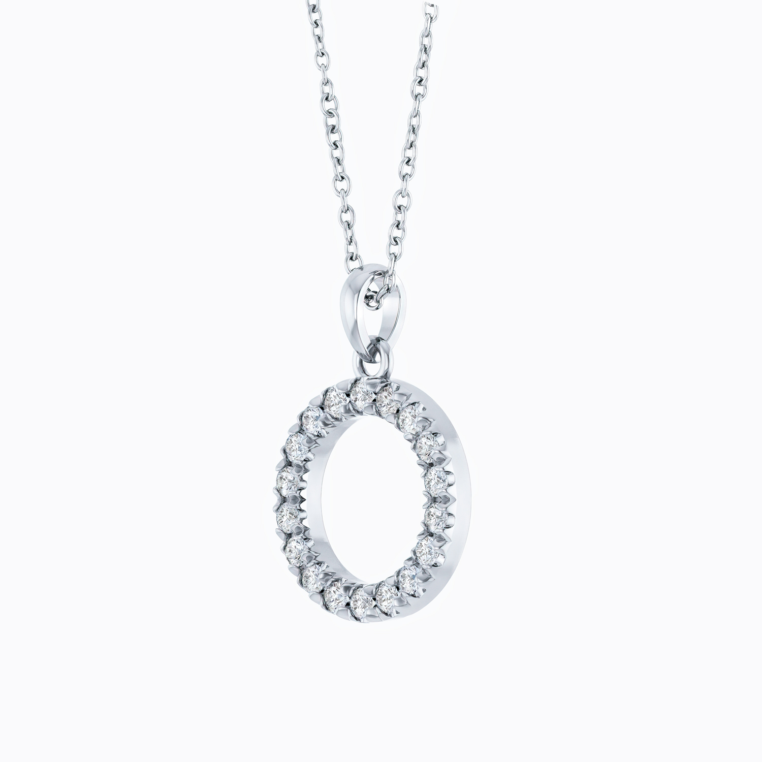 Natural Diamond Circle Pendant Necklace, 14k Gold