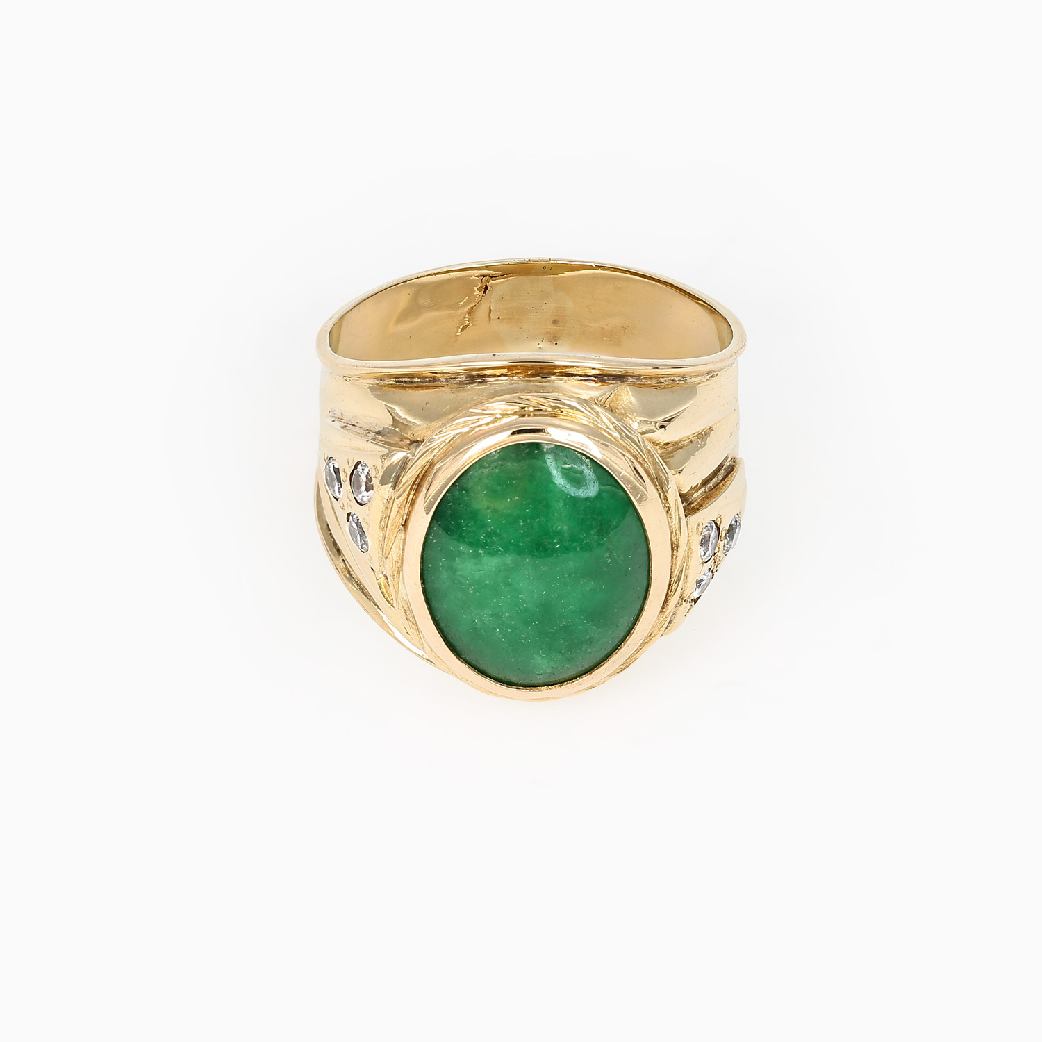 Vintage Natural Jade and Diamond Ring in 14k Yellow Gold
