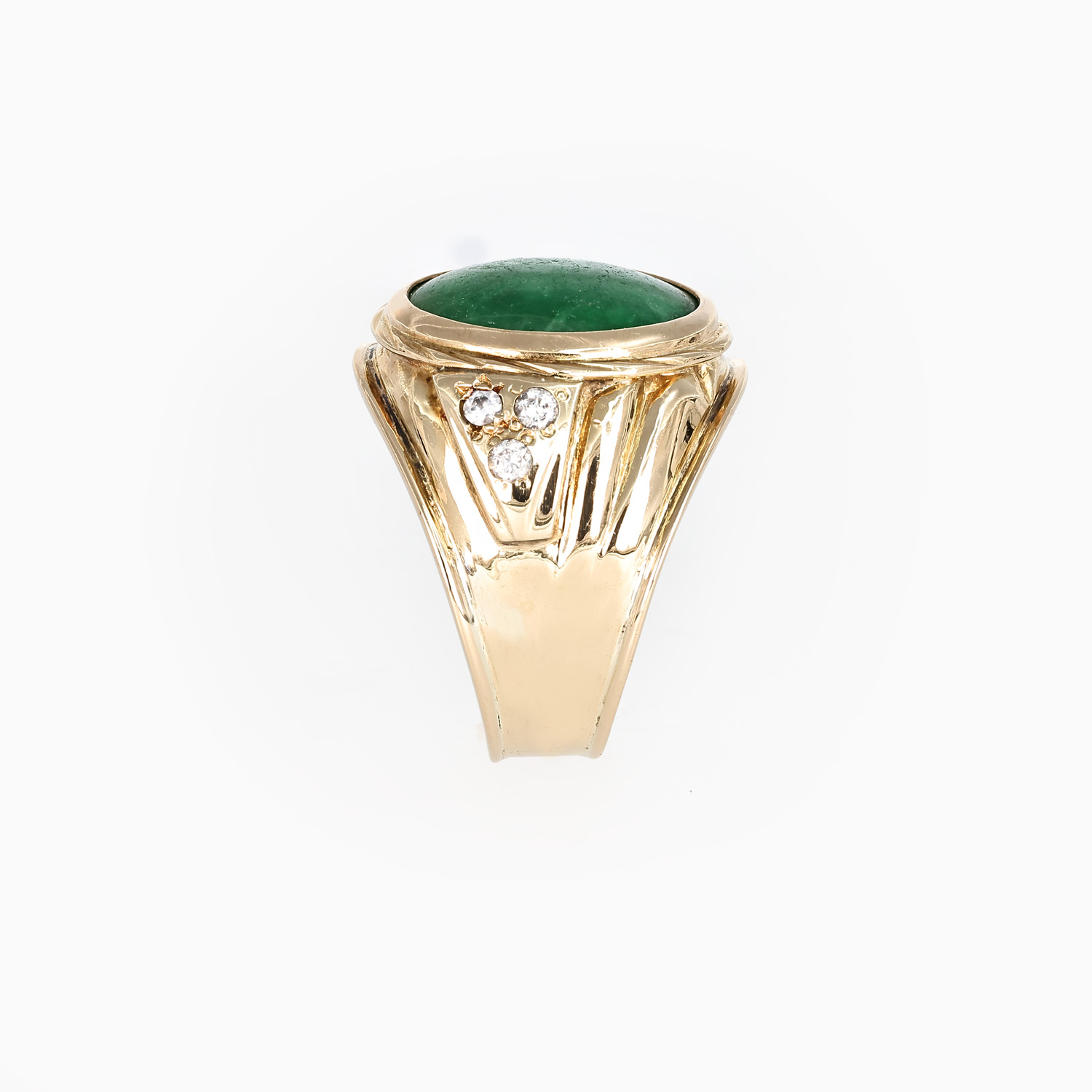 Vintage Natural Jade and Diamond Ring in 14k Yellow Gold