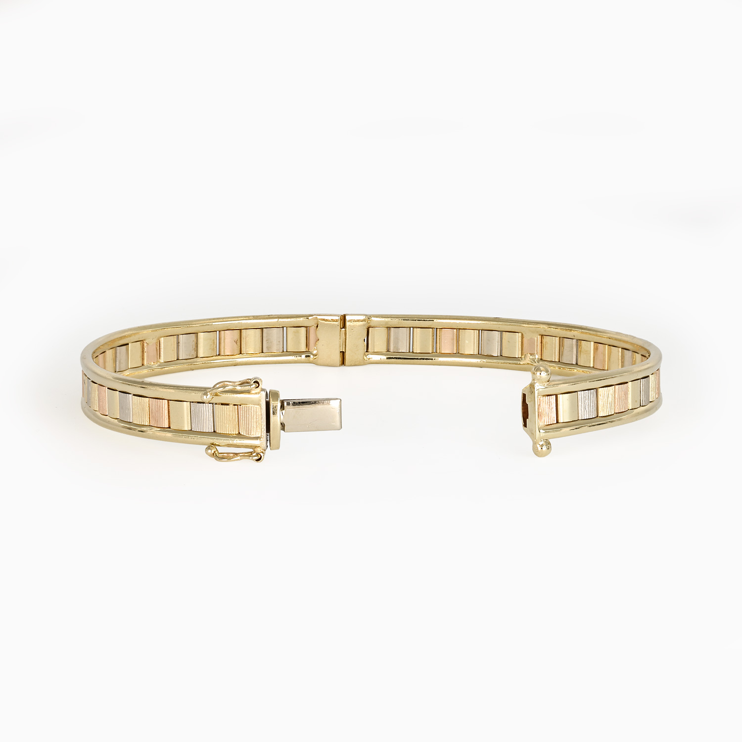 Tri-Color Italian Hinged Bangle, 14k Gold