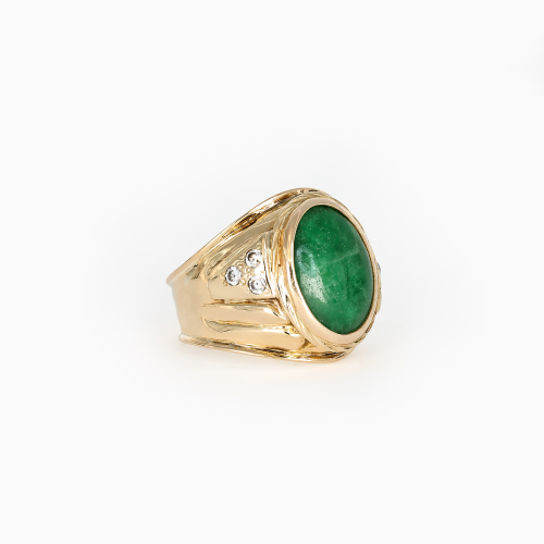 Vintage Natural Jade and Diamond Ring in 14k Yellow Gold