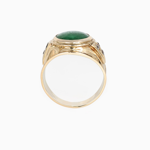 Vintage Natural Jade and Diamond Ring in 14k Yellow Gold