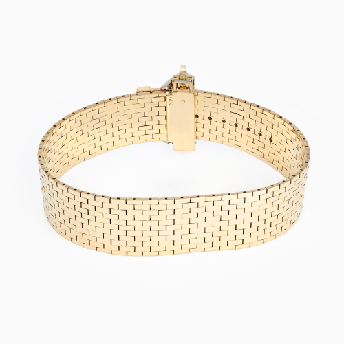 Italian Retro Buckle Bracelet with Diamonds and Rubies, 14k Yellow Gold