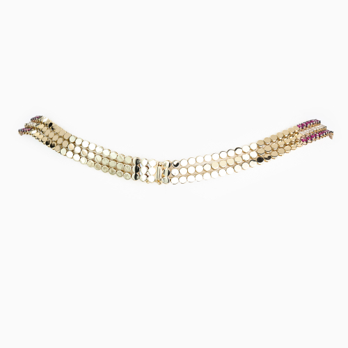 Natural Ruby and Diamond Triple-Strand Necklace, 14k Yellow Gold