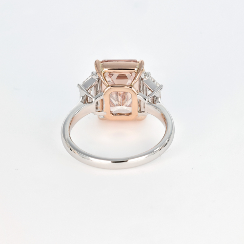 5-Carat Natural Pink Emerald-Cut Diamond Ring, Platinum and 18k Rose Gold