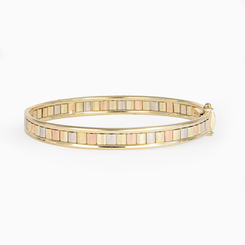 Tri-Color Italian Hinged Bangle, 14k Gold