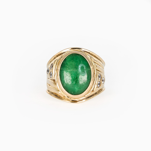 Vintage Natural Jade and Diamond Ring in 14k Yellow Gold