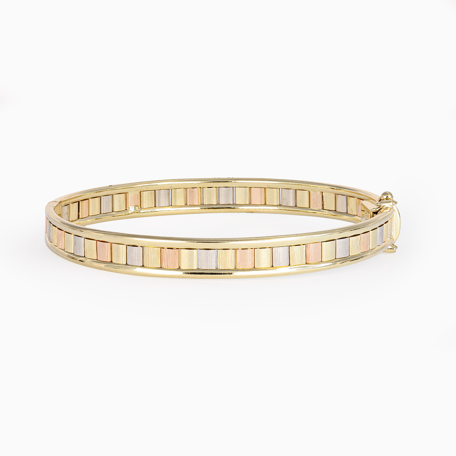Tri-Color Italian Hinged Bangle, 14k Gold